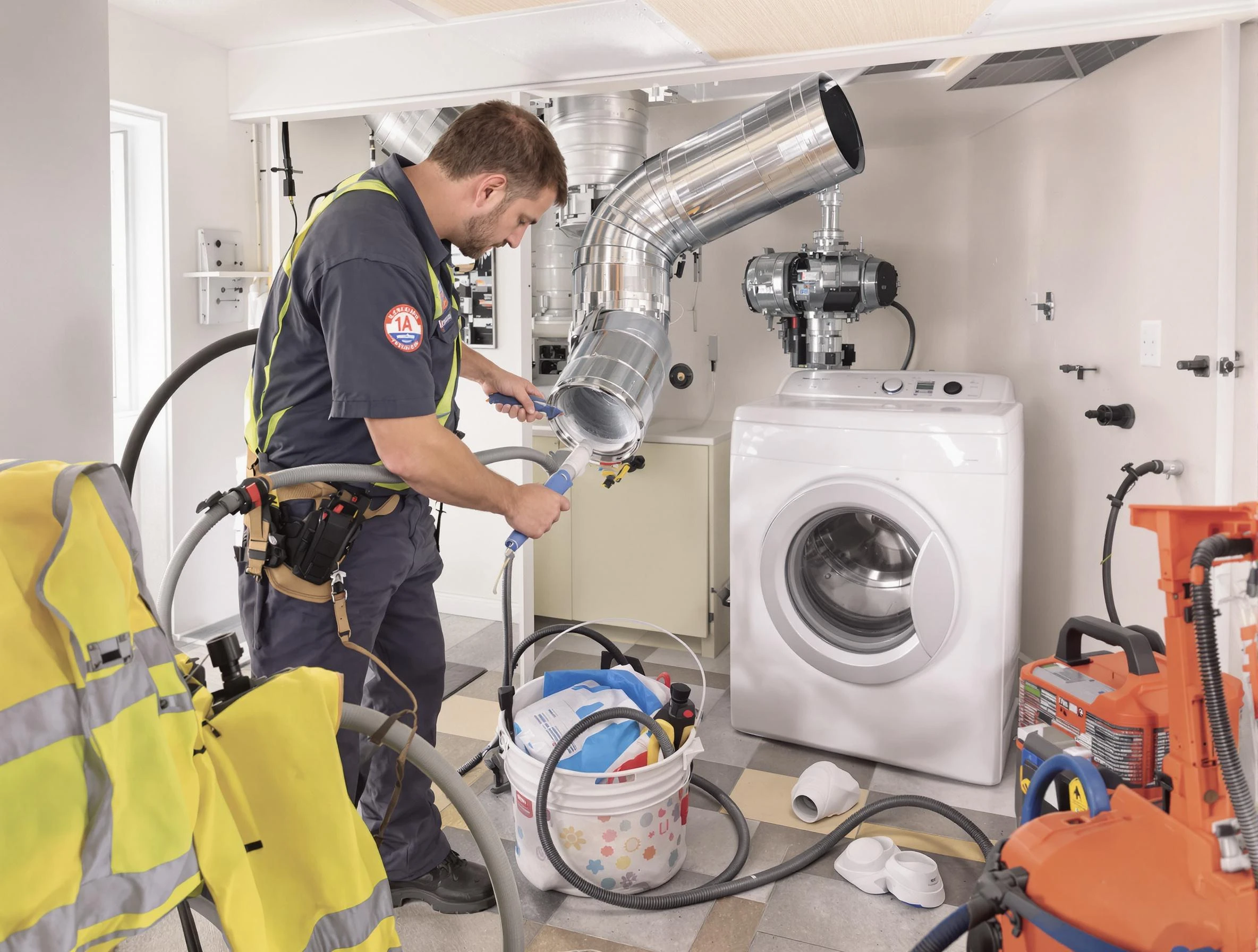 West Point Dryer Vent Cleaning technician using specialized equipment to clear severe dryer vent blockage in West Point